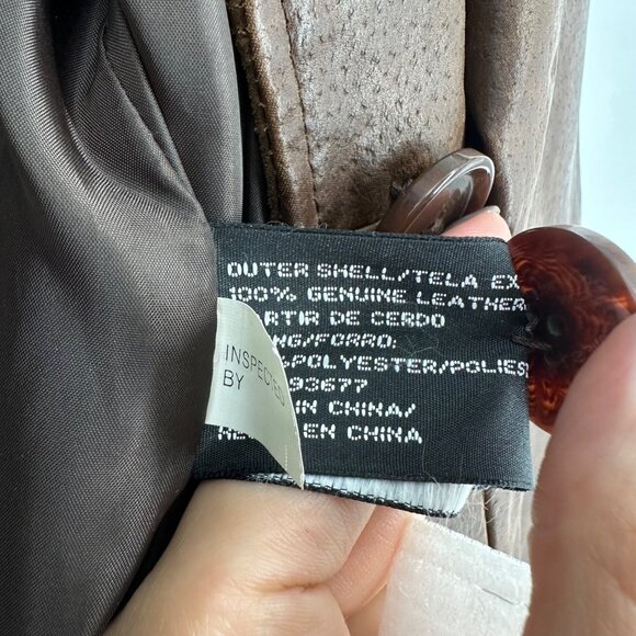 A.N.A Vintage Chocolate Brown Genuine Leather Button Front Mid Length Coat Sz M - Picture 6 of 7